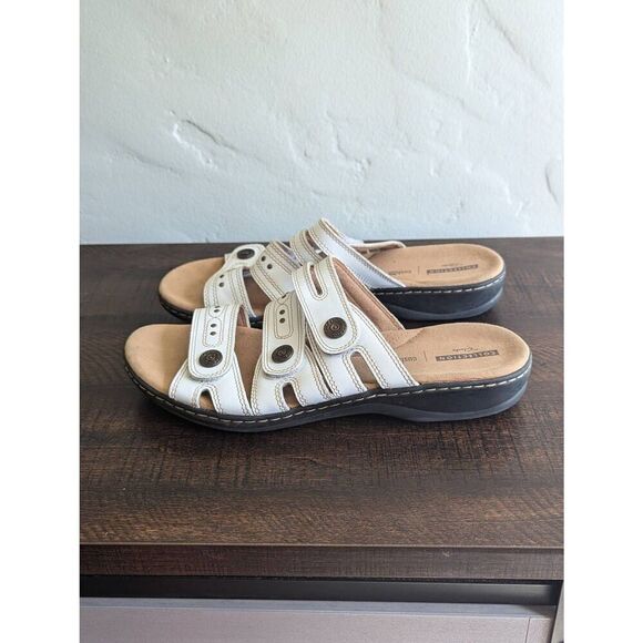 Clarks Collections White Three Strap Leisa Lakia Slide Sandals - Size 11 - Picture 2 of 7